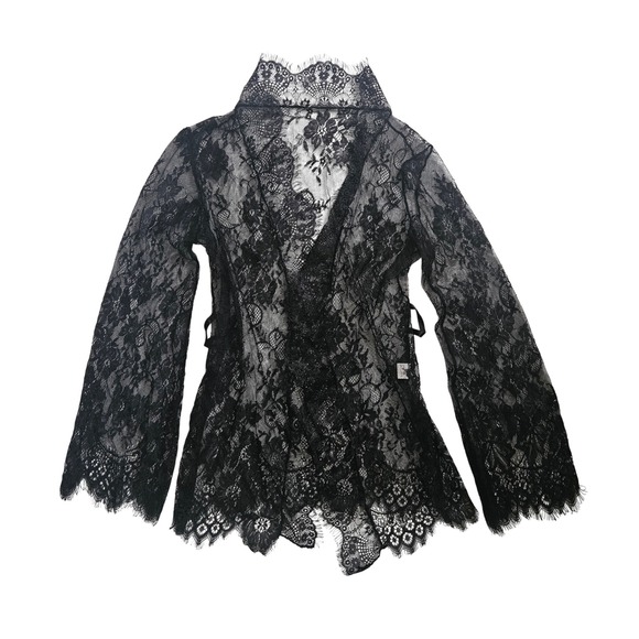 Unbranded Sweaters - Black Lace Open-Front Cardigan Sweater